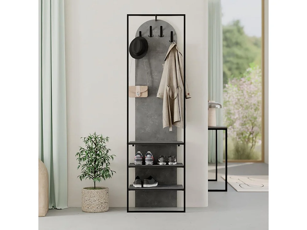 Mobile ingresso grigio Archy con appendiabiti e scarpiera 53x31.7x180H – Stile industriale e organizzazione