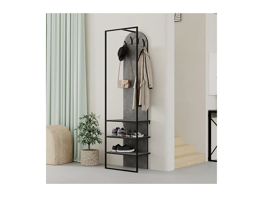 Mobile ingresso grigio Archy con appendiabiti e scarpiera 53x31.7x180H – Stile industriale e organizzazione