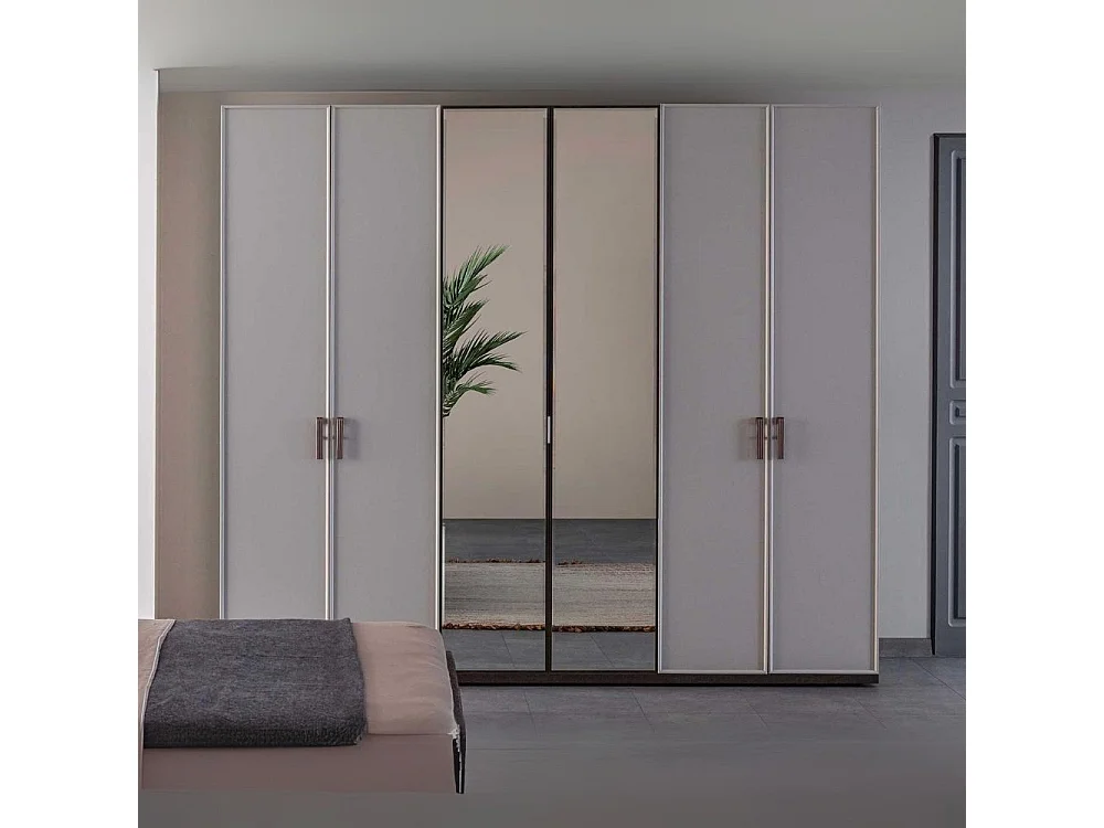 Camera da letto Merlin noce mozambik spatolato armadio 6 ante e letto contenitore