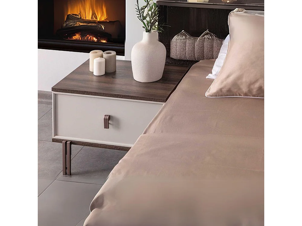 Camera da letto Merlin noce mozambik spatolato armadio 6 ante e letto contenitore