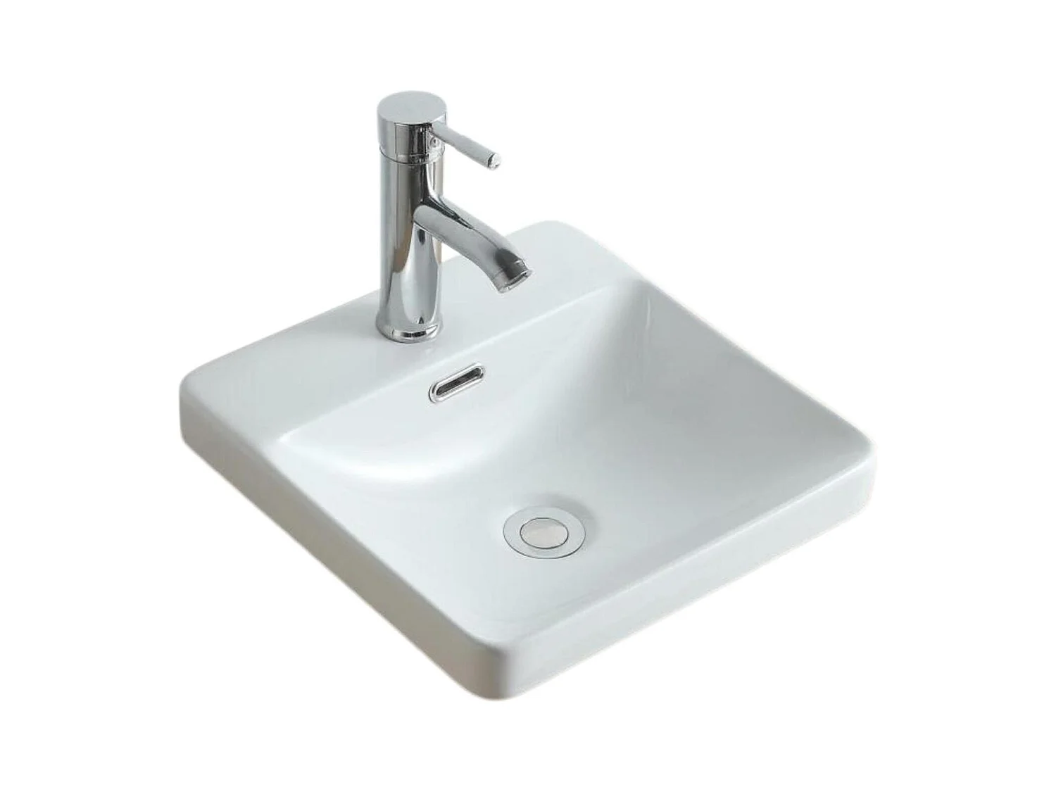 Vasque semi encastrée carrée en céramique blanche 37cm