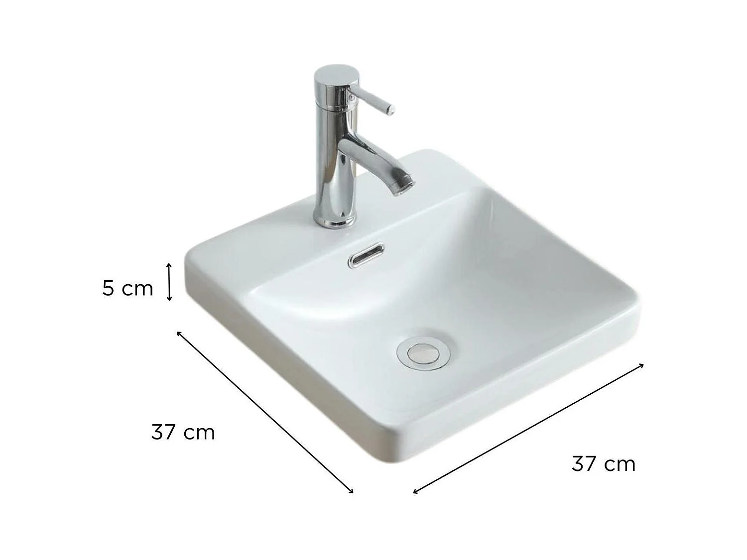 Lavabo cuadrado semiencastrado LEA de cerámica blanca de 37 cm