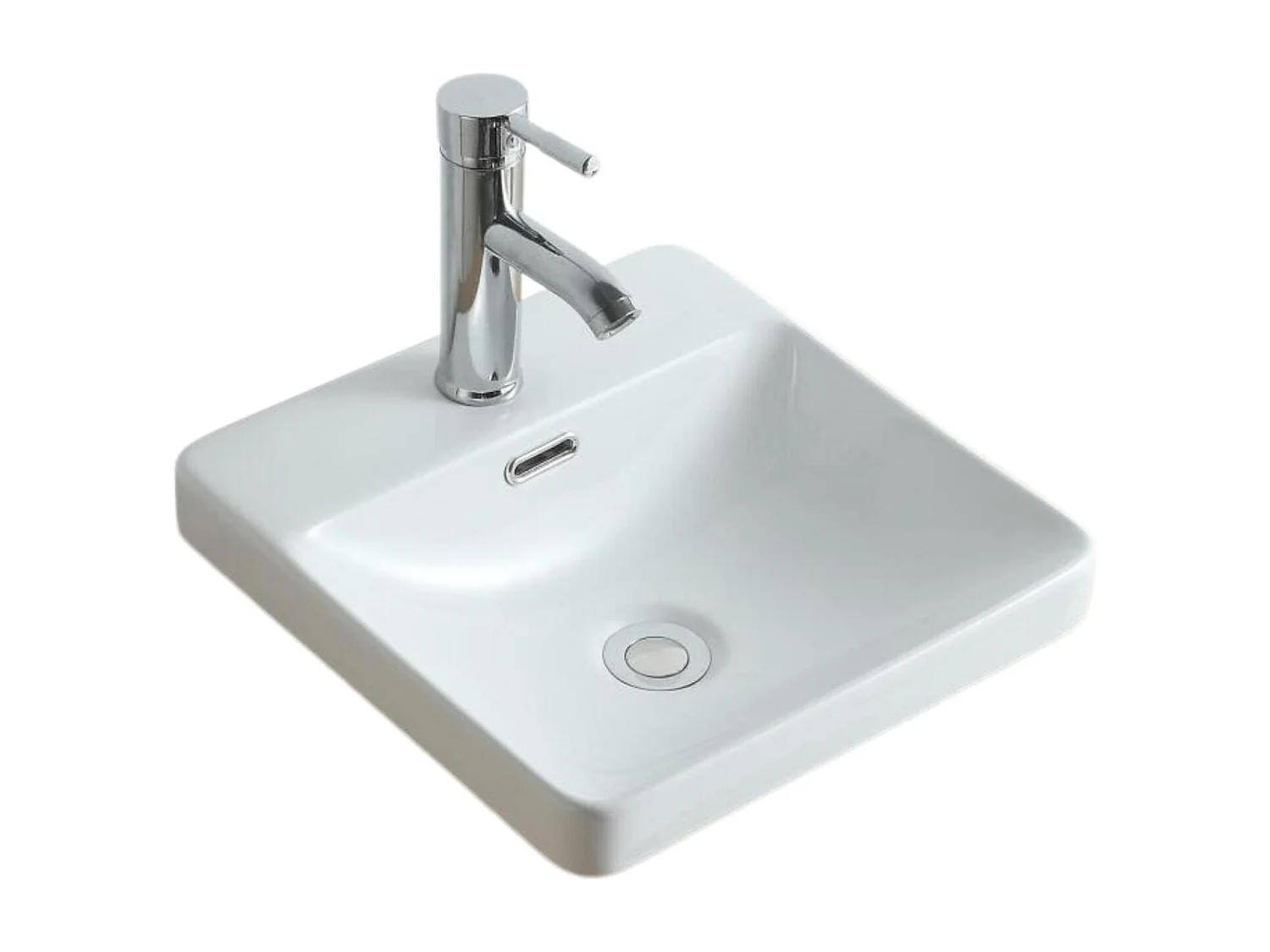 LEA 37cm witte keramische vierkante half-inbouwwastafel