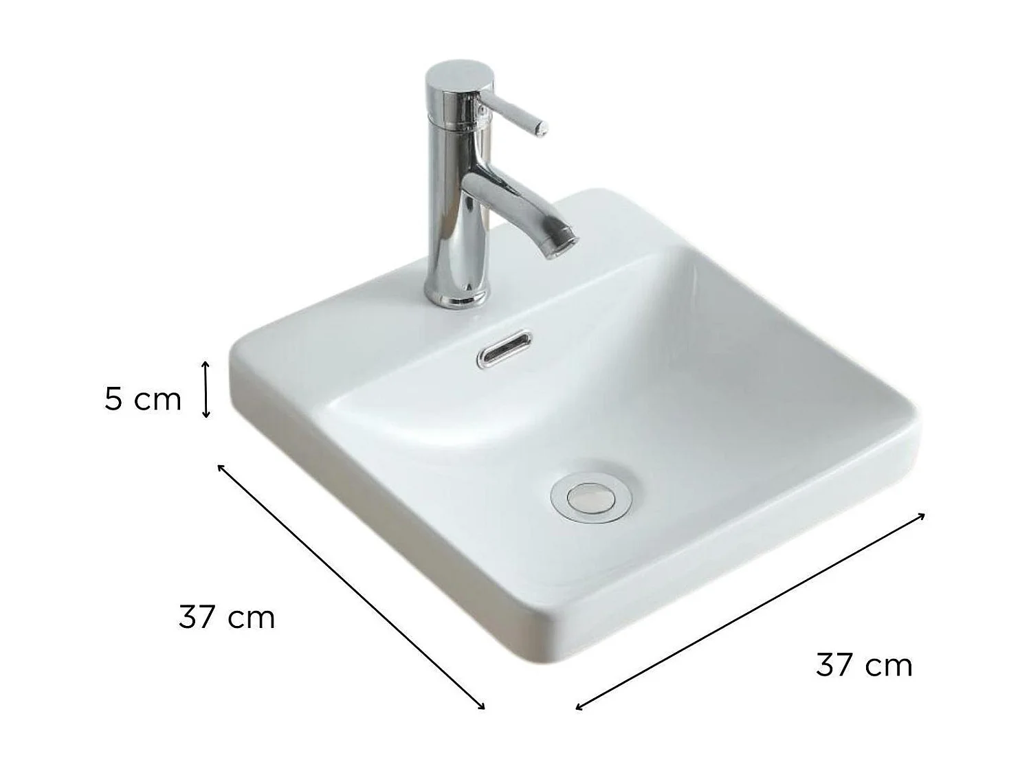 LEA 37 cm quadratisches Halbeinbauwaschbecken aus weißer Keramik
