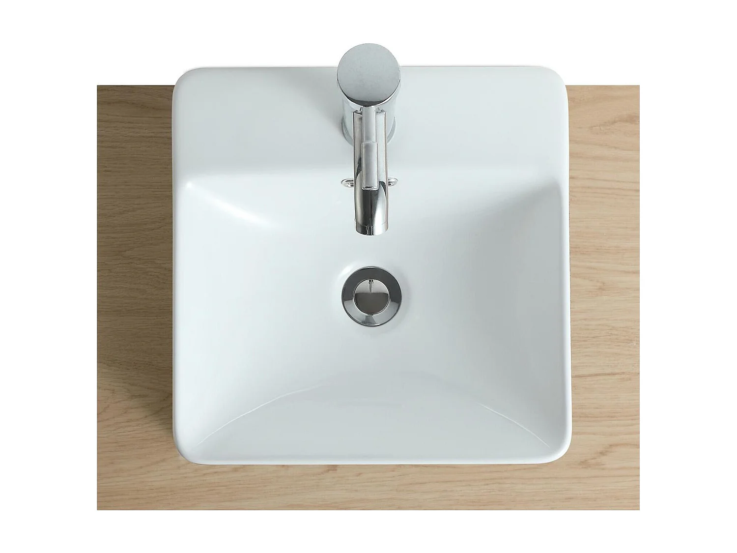 LEA 37 cm quadratisches Halbeinbauwaschbecken aus weißer Keramik