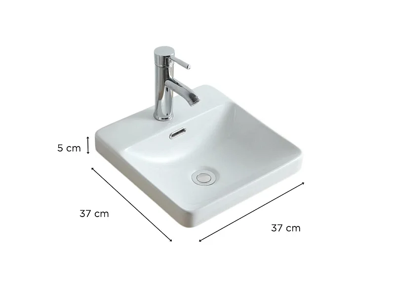 LEA 37cm biała ceramiczna kwadratowa półblatowa umywalka