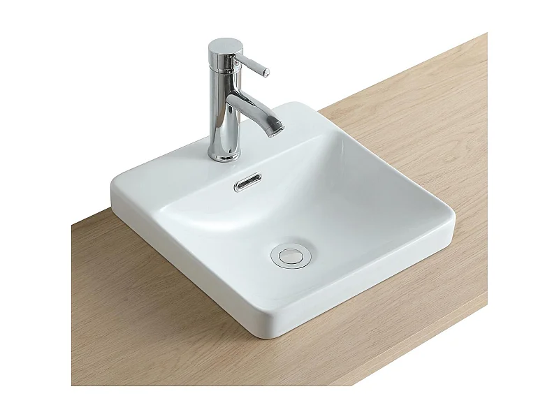 Vasque semi encastrée carrée en céramique blanche 37cm