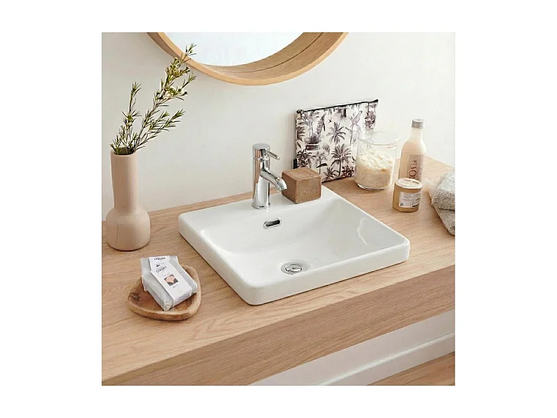 Lavabo semincasso quadrato in ceramica bianca LEA 37cm