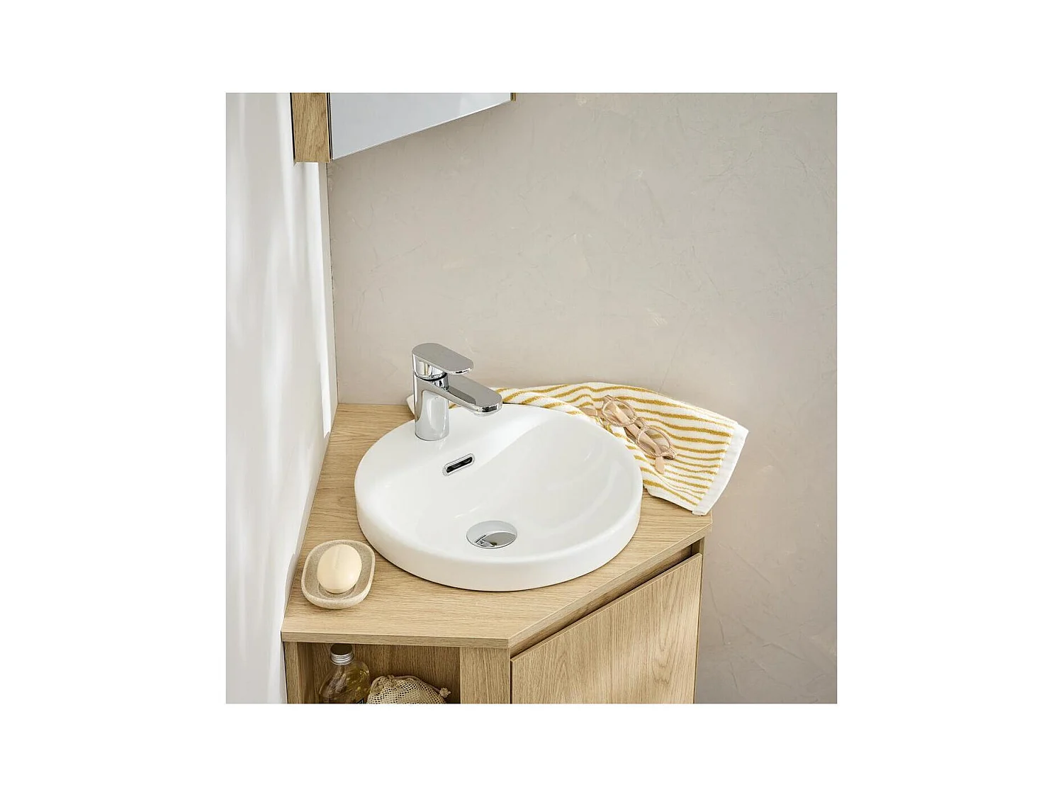 JADE 37cm ronde half-inbouw witte keramische wastafel