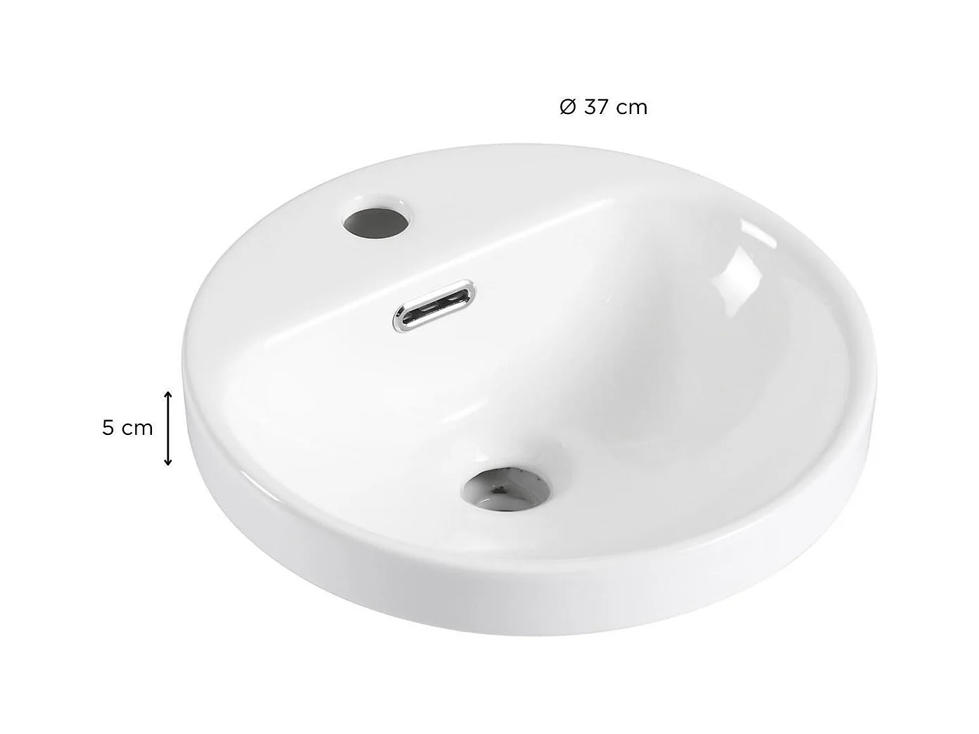 JADE 37cm ronde half-inbouw witte keramische wastafel