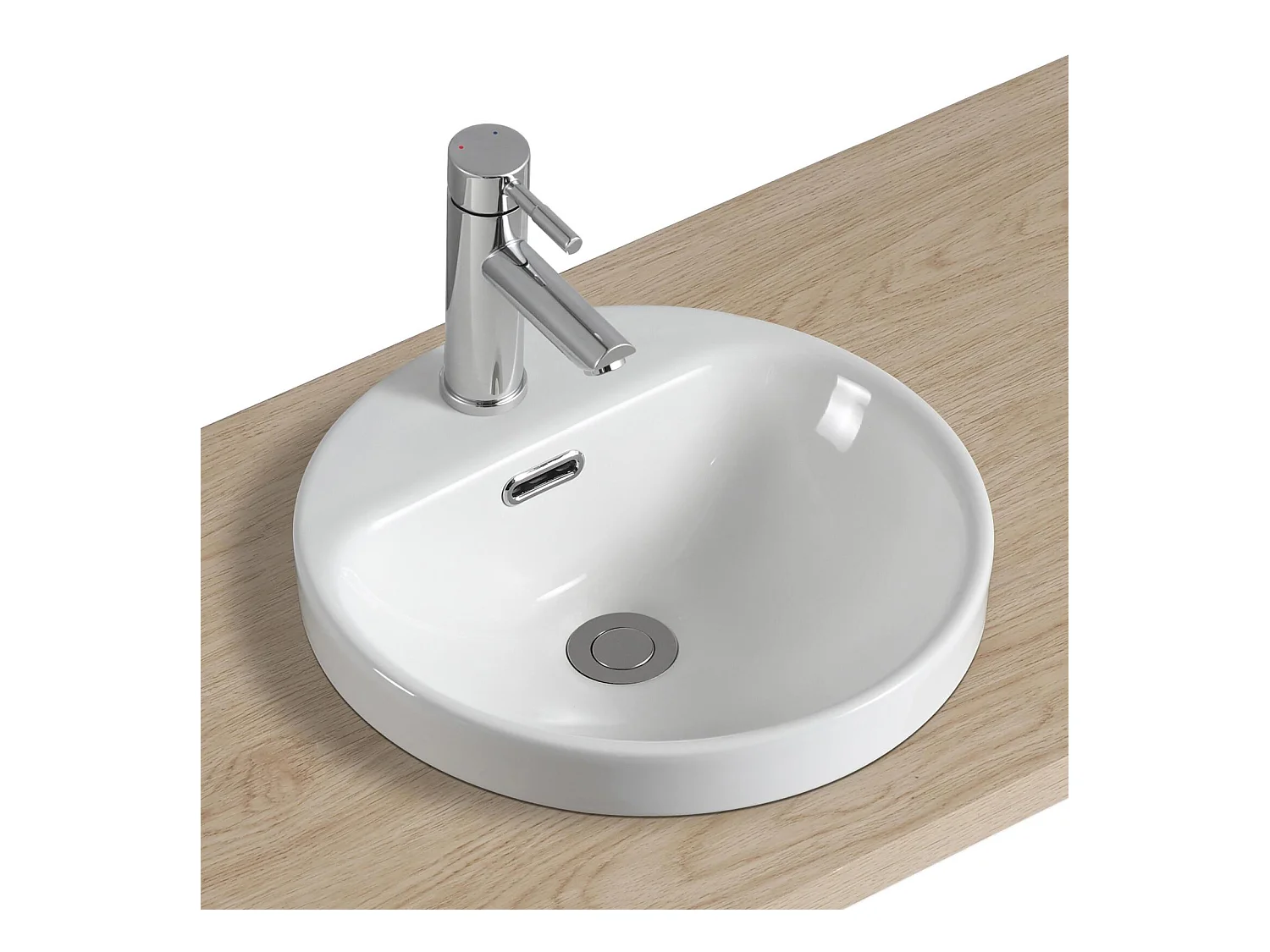 JADE 37cm ronde half-inbouw witte keramische wastafel