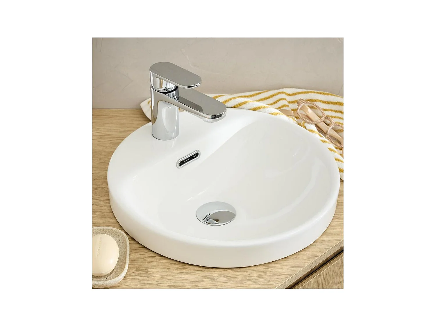 Lavabo redondo semiempotrado de cerámica blanca JADE de 37 cm