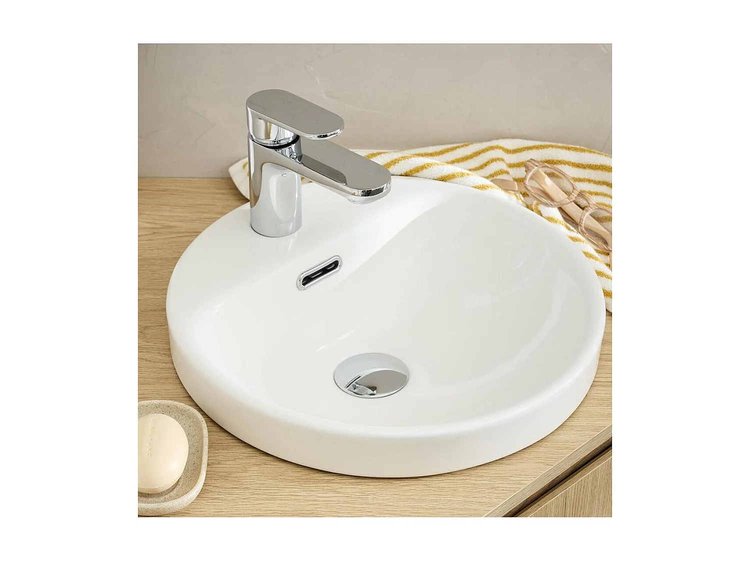 Vasque semi encastrée ronde en céramique blanche 37cm