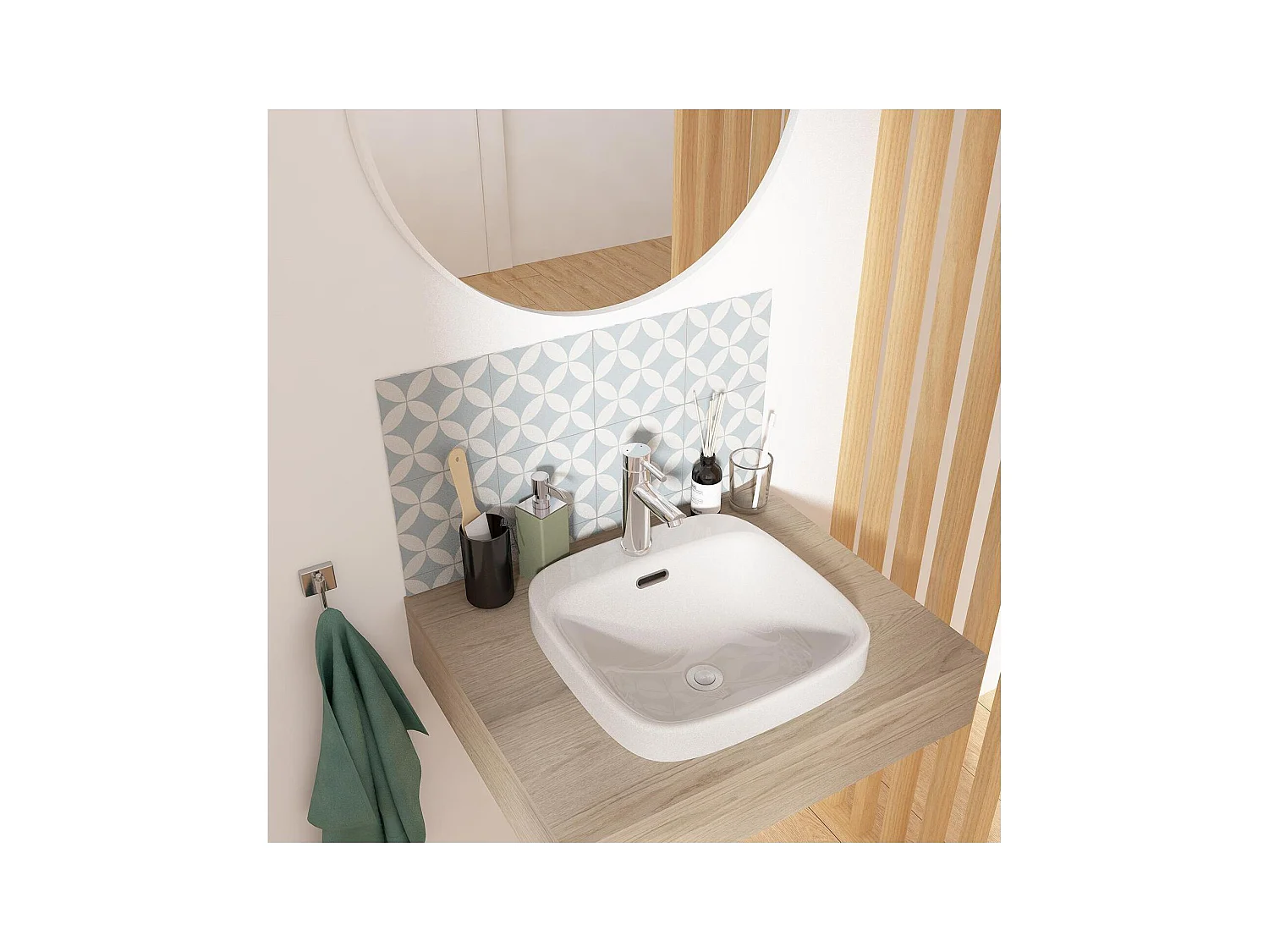 Vasque semi encastrée carrée en céramique blanche 37cm