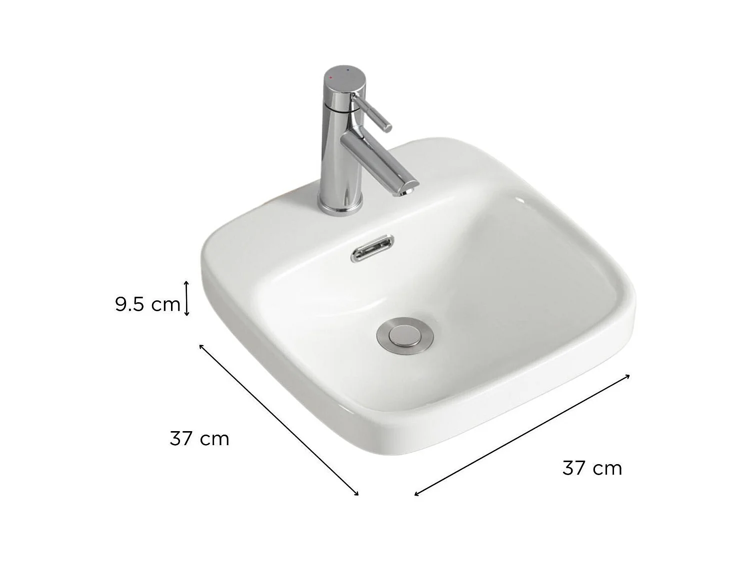 Vasque semi encastrée carrée en céramique blanche 37cm