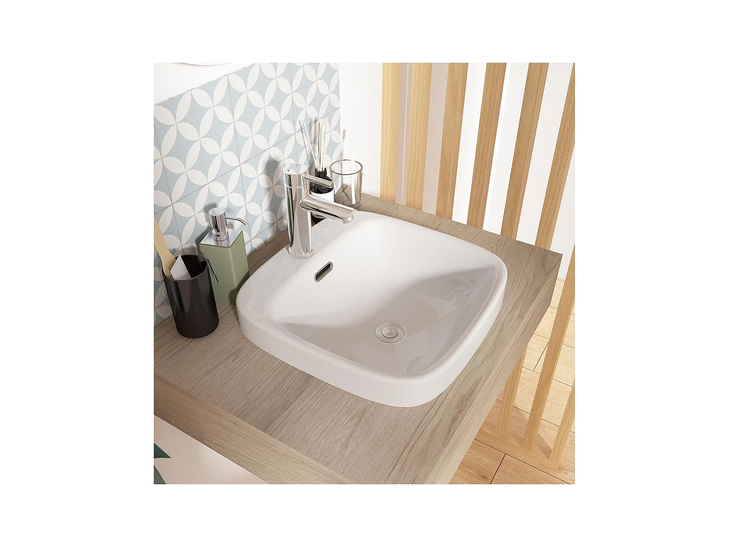 Vasque semi encastrée carrée en céramique blanche 37cm