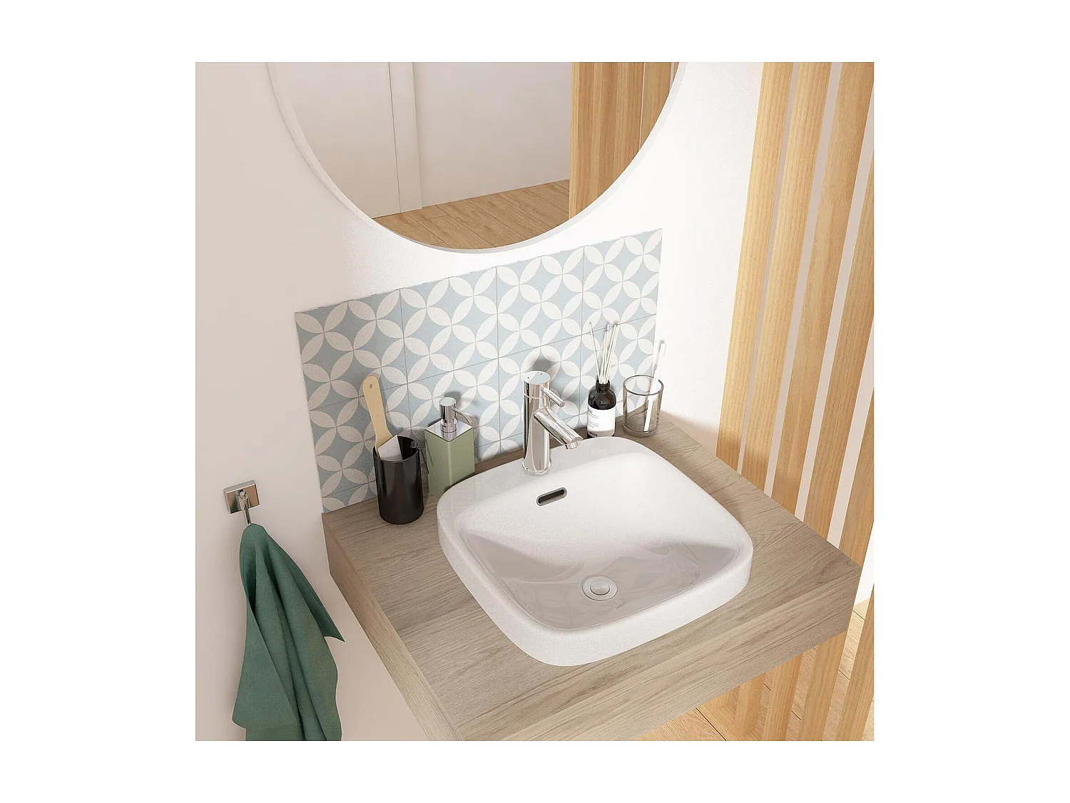 JADE 37cm witte keramische vierkante half-inbouwwastafel