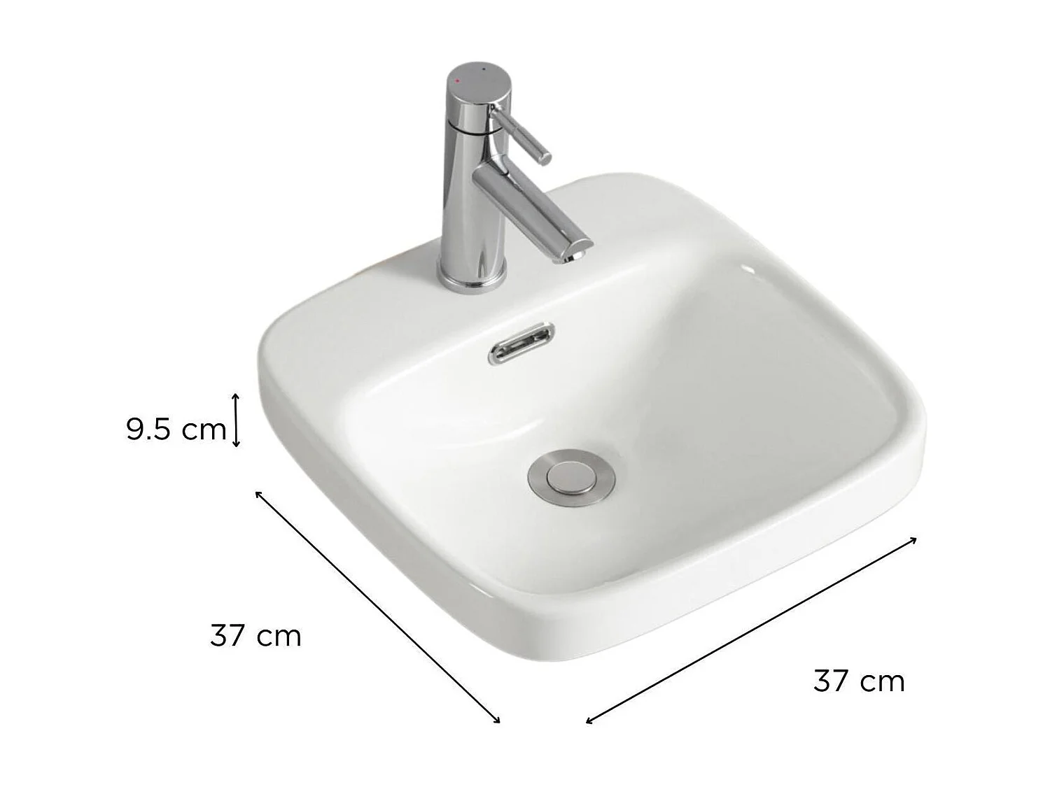 JADE 37cm witte keramische vierkante half-inbouwwastafel