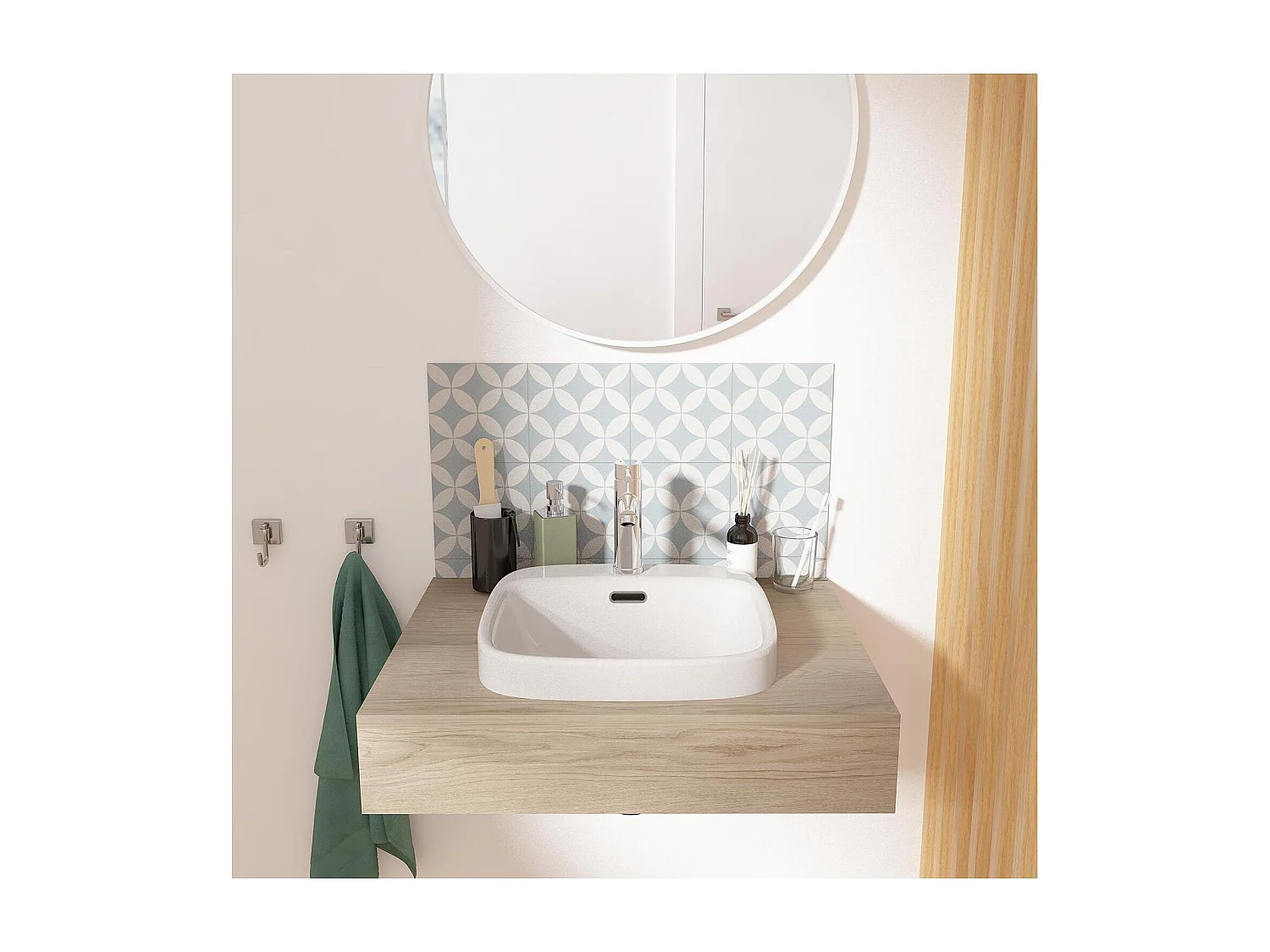 JADE 37cm witte keramische vierkante half-inbouwwastafel