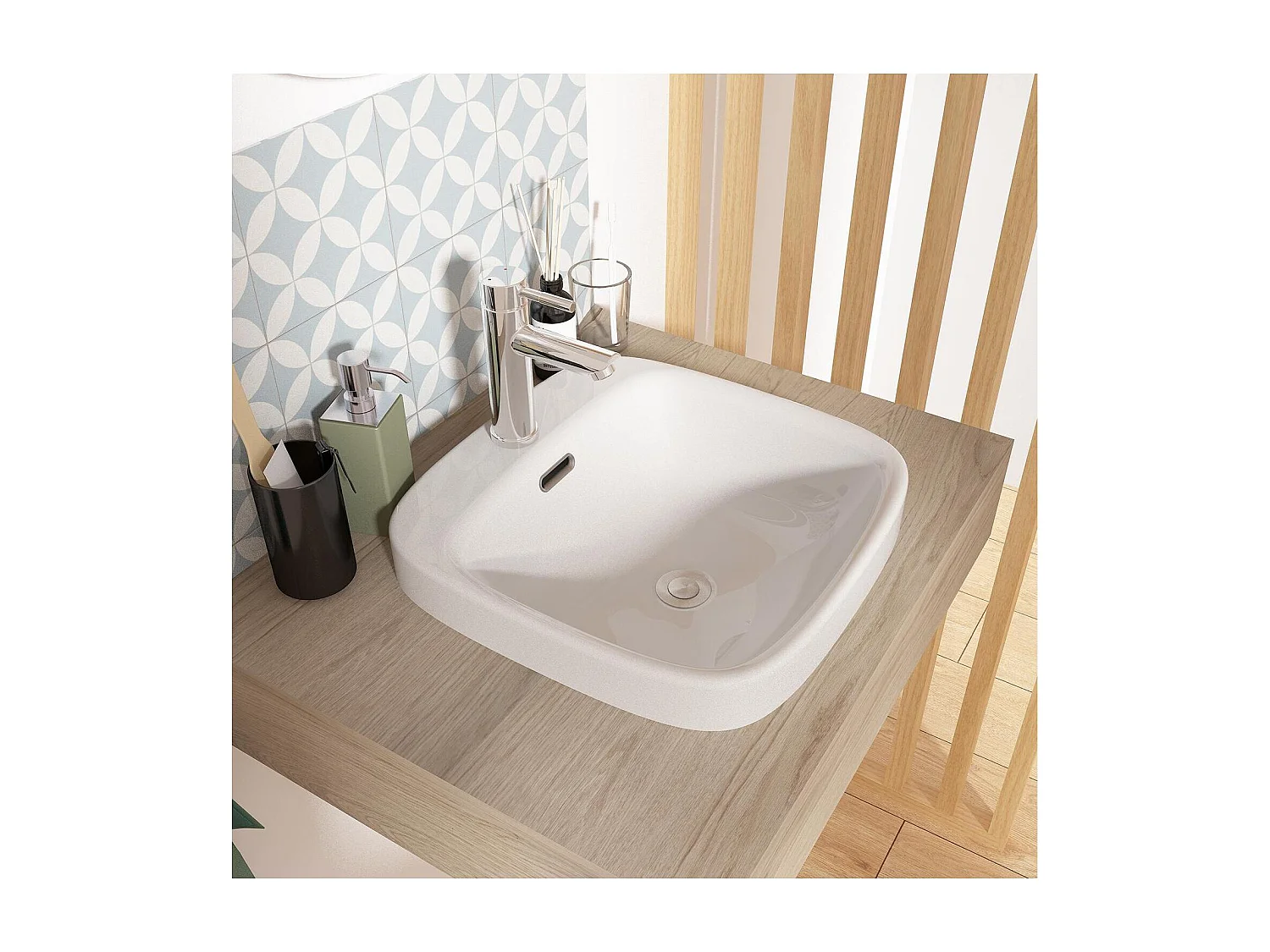 JADE 37cm witte keramische vierkante half-inbouwwastafel