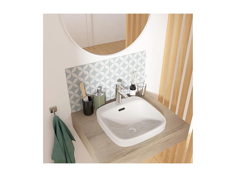 JADE 37 cm quadratisches Halbeinbauwaschbecken aus weißer Keramik