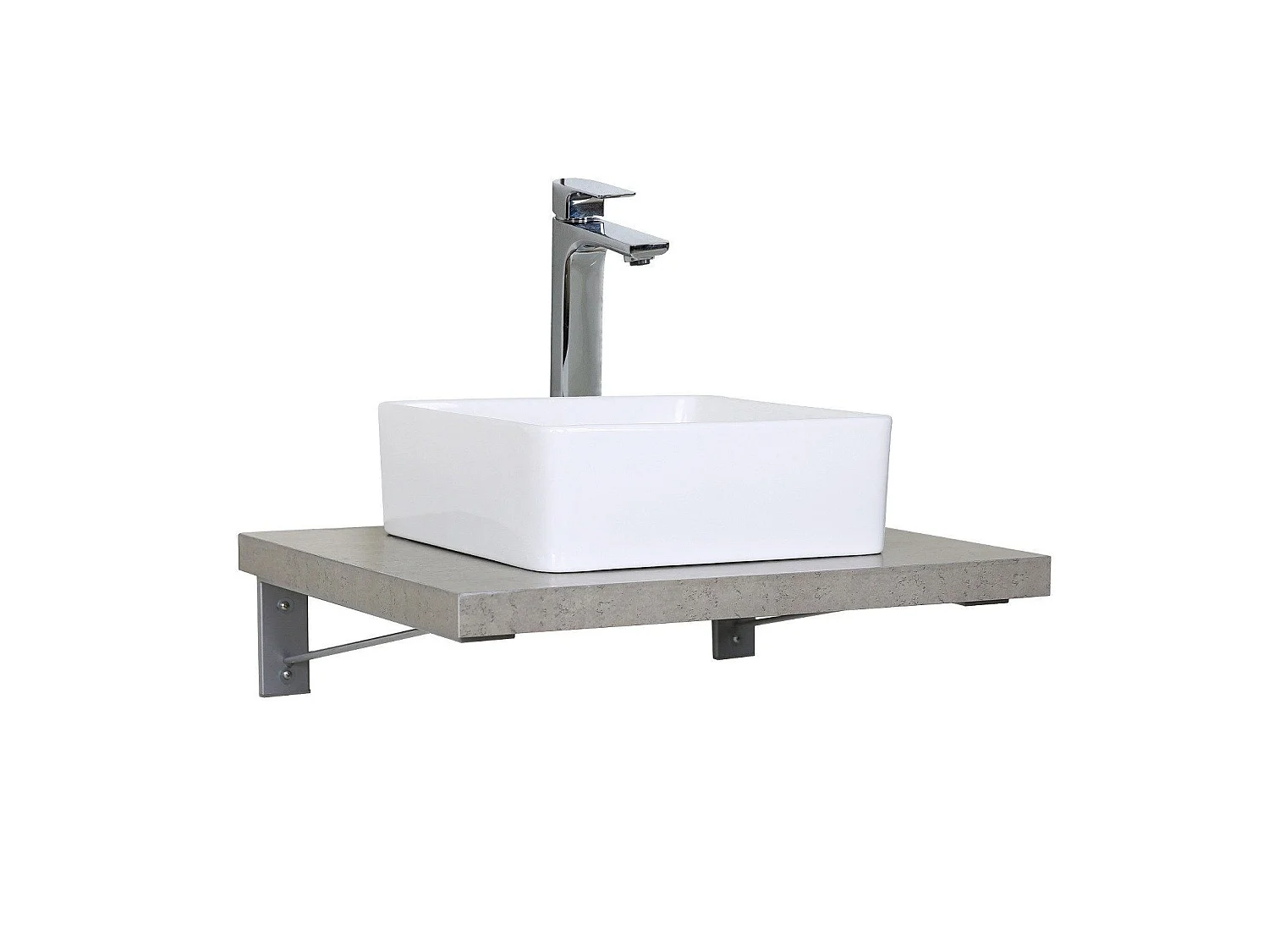 Meuble de Salle de Bain WILL - 2 Plans suspendus 60 cm + Vasque + Miroir + Equerres