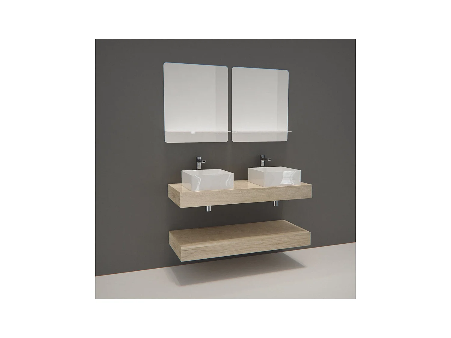 Meuble de Salle de Bain WILL - Plan épais 120 cm + 2 Vasques + 2 Miroirs + Equerres