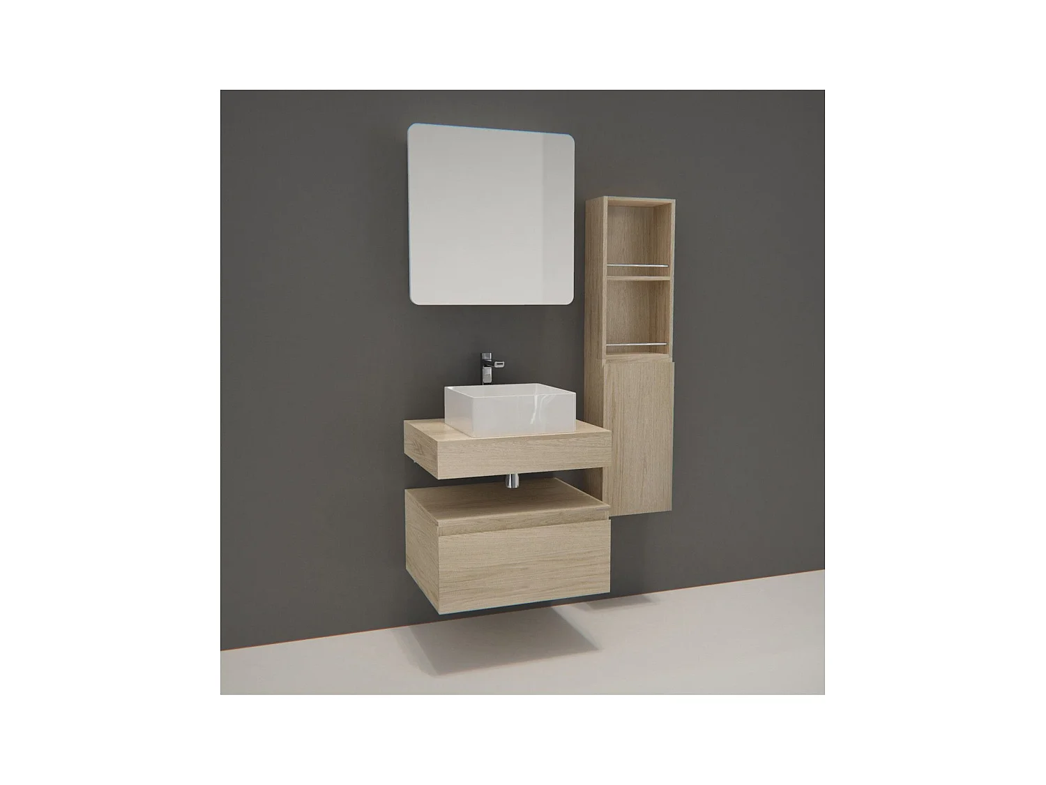 Dicker Plan + Waschbecken + Spiegel + WILL-Säule