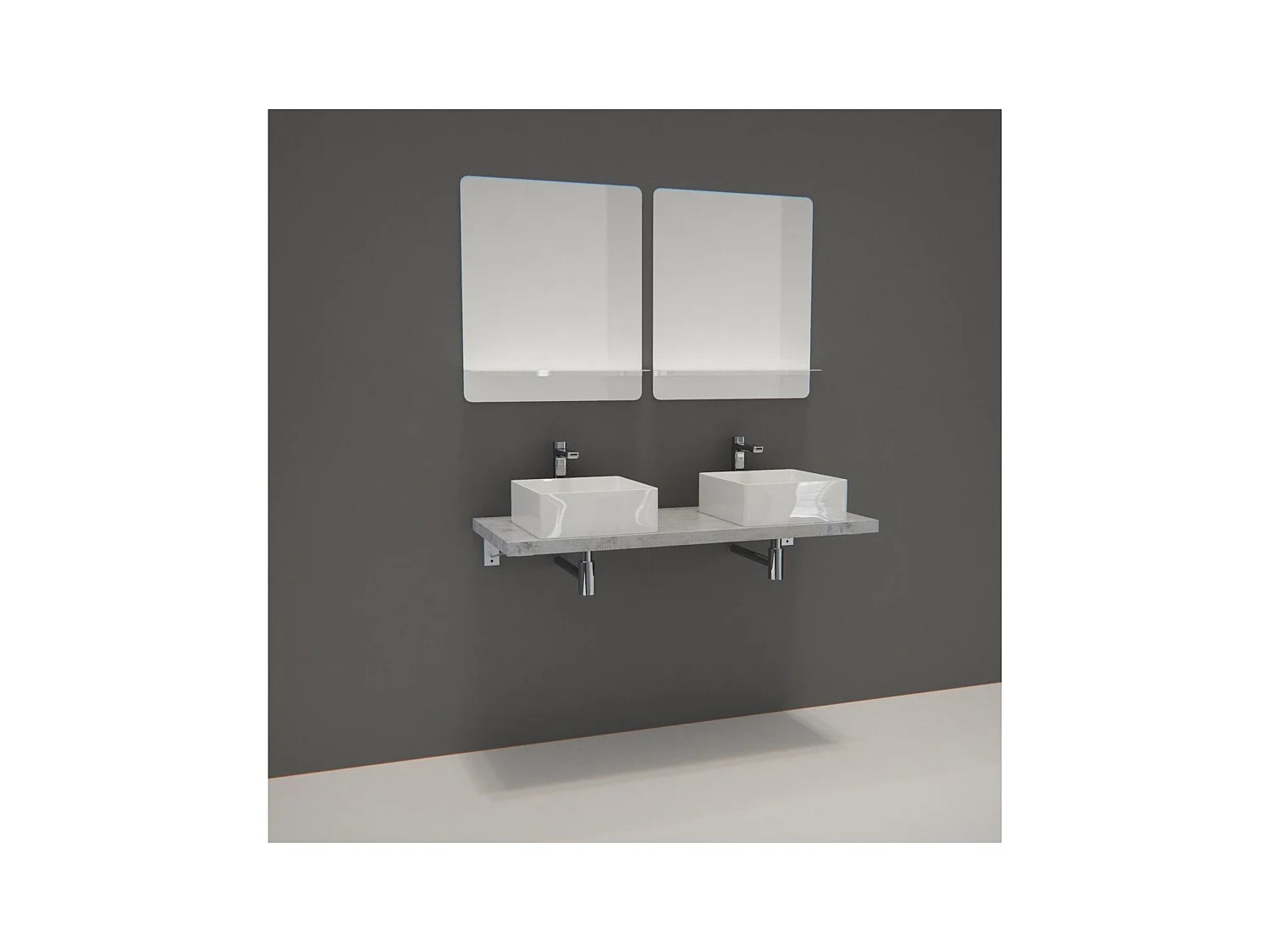 Meuble de Salle de Bain WILL - Plan suspendu 120 cm + 2 Vasques + 2 Miroirs + Equerres