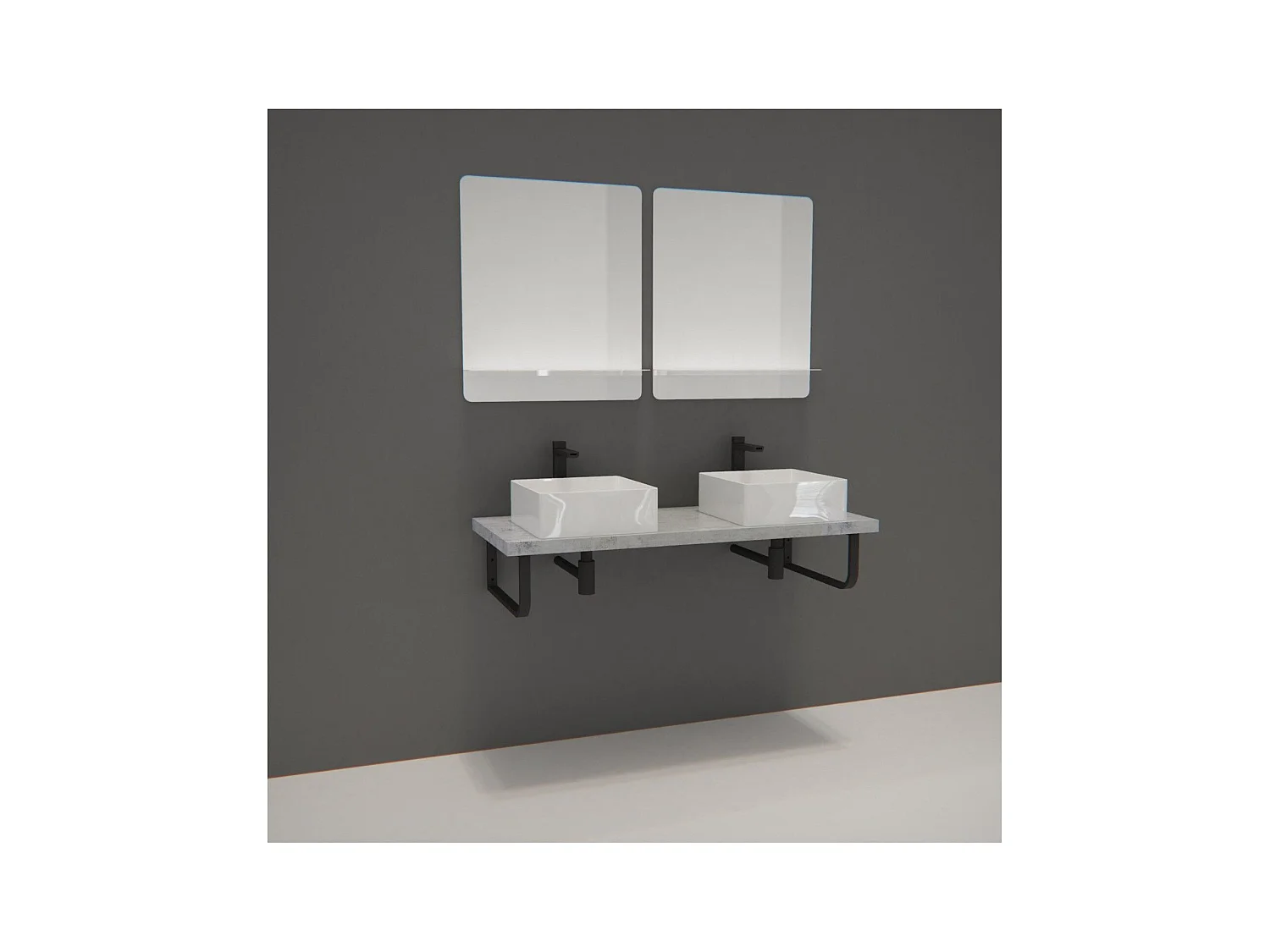 Meuble - Plan suspendu 120 cm + 2 Vasques + 2 Miroirs + Equerres porte serviettes - WILL
