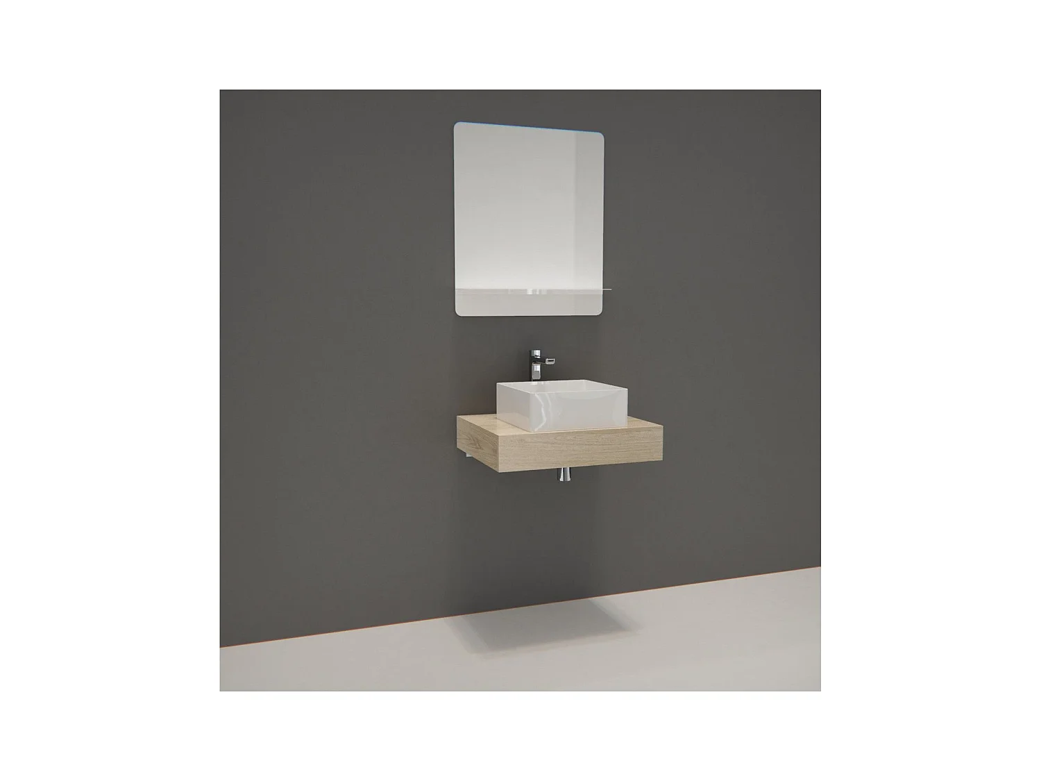 Meuble de Salle de Bain WILL - Plan épais 60 cm + Equerres + Vasque + Miroir