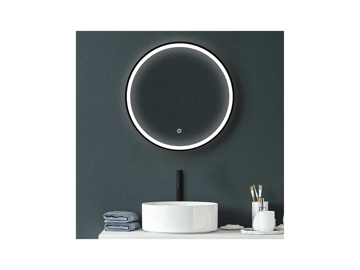 Runder LED-Spiegel D60cm mit schwarzem Aluminiumrahmen CLARO