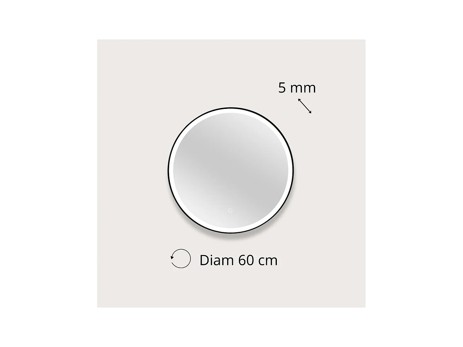 Runder LED-Spiegel D60cm mit schwarzem Aluminiumrahmen CLARO