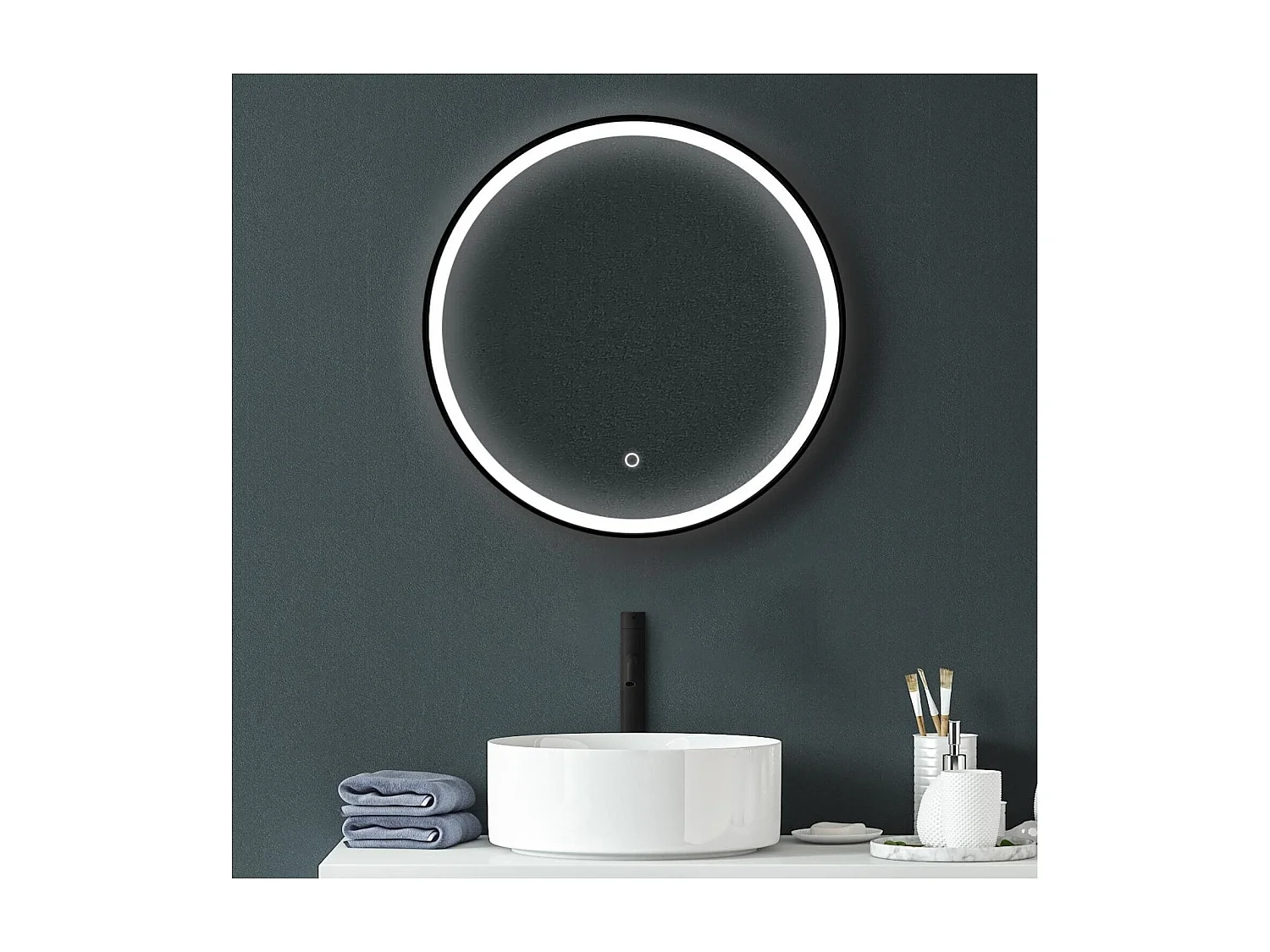 Ronde LED-spiegel D60cm met zwart aluminium frame CLARO