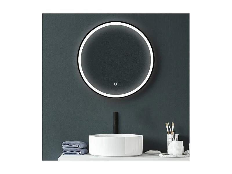Specchio LED rotondo D60cm con cornice in alluminio nero CLARO