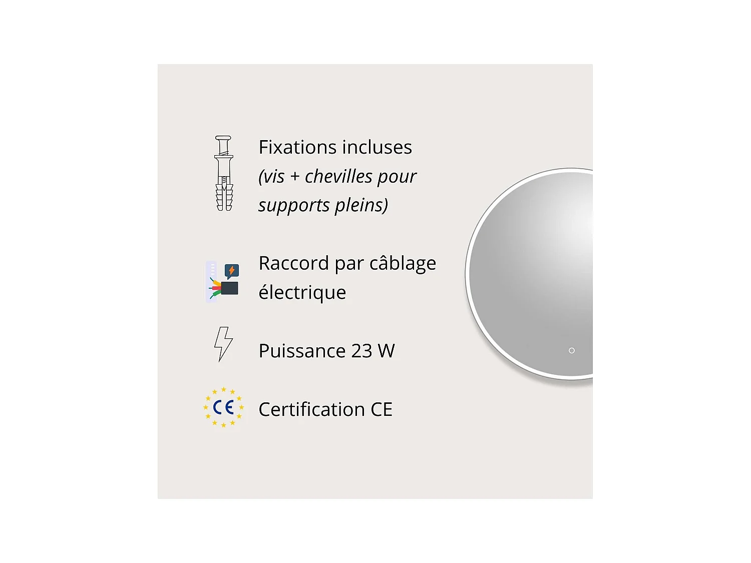 Espejo LED redondo D60/120cm de vidrio plateado CANDRA