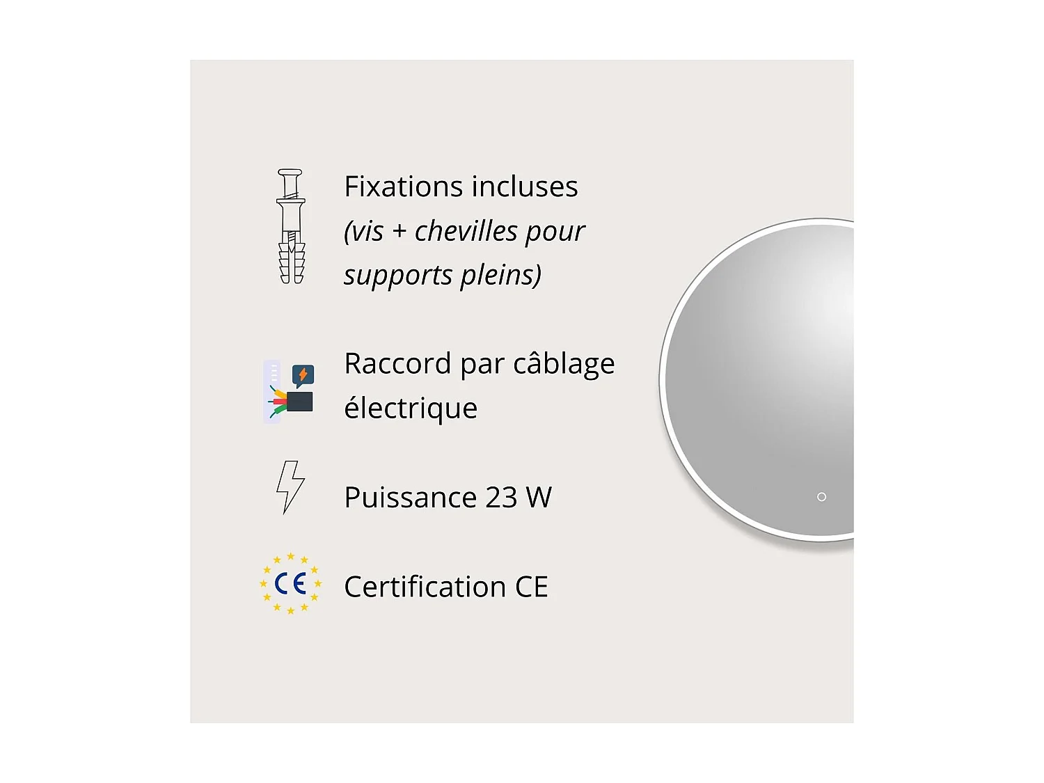 Espejo LED redondo D60/120cm de vidrio plateado CANDRA