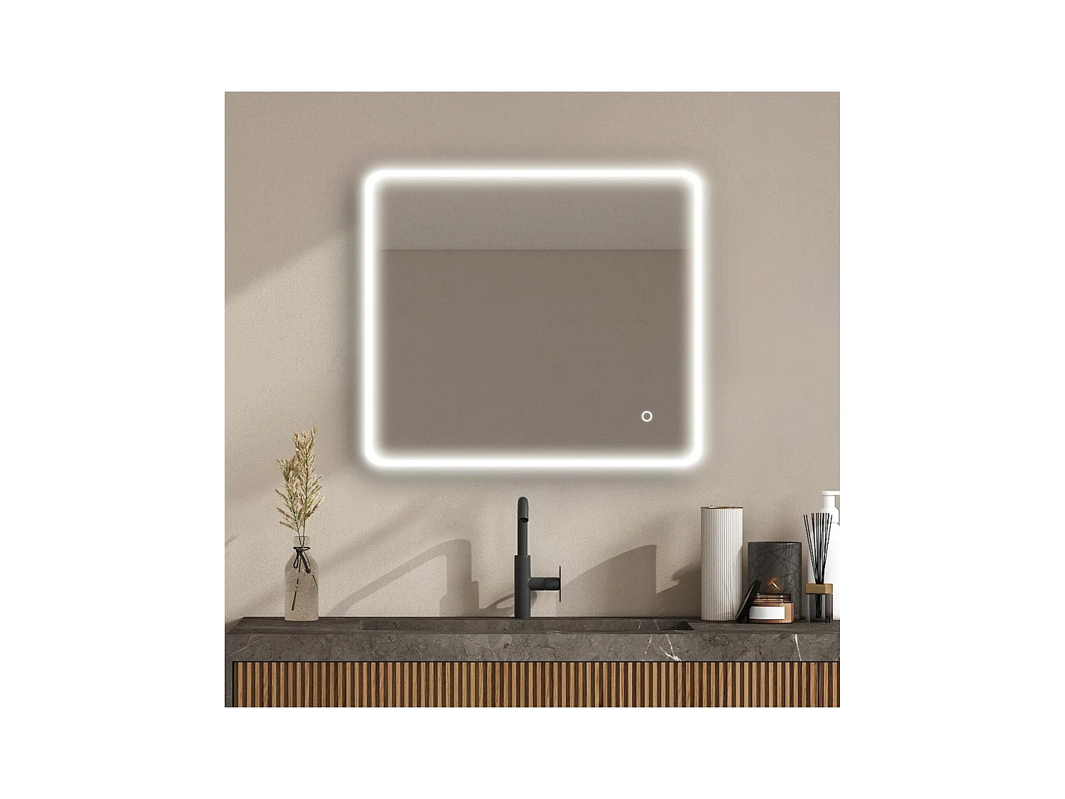 Miroir LED rectangulaire L60/80/90/120cm avec cadre rétro-éclairé