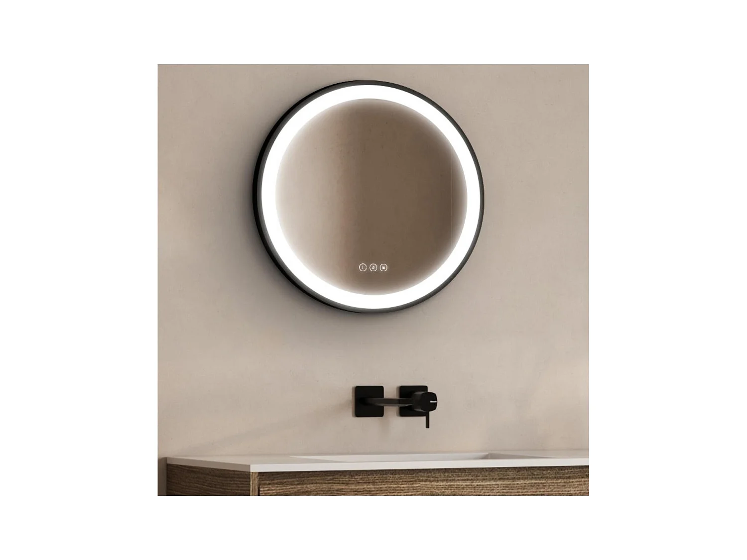 Runder LED-Spiegel D60/120cm mit schwarzem Aluminiumrahmen AUREYA