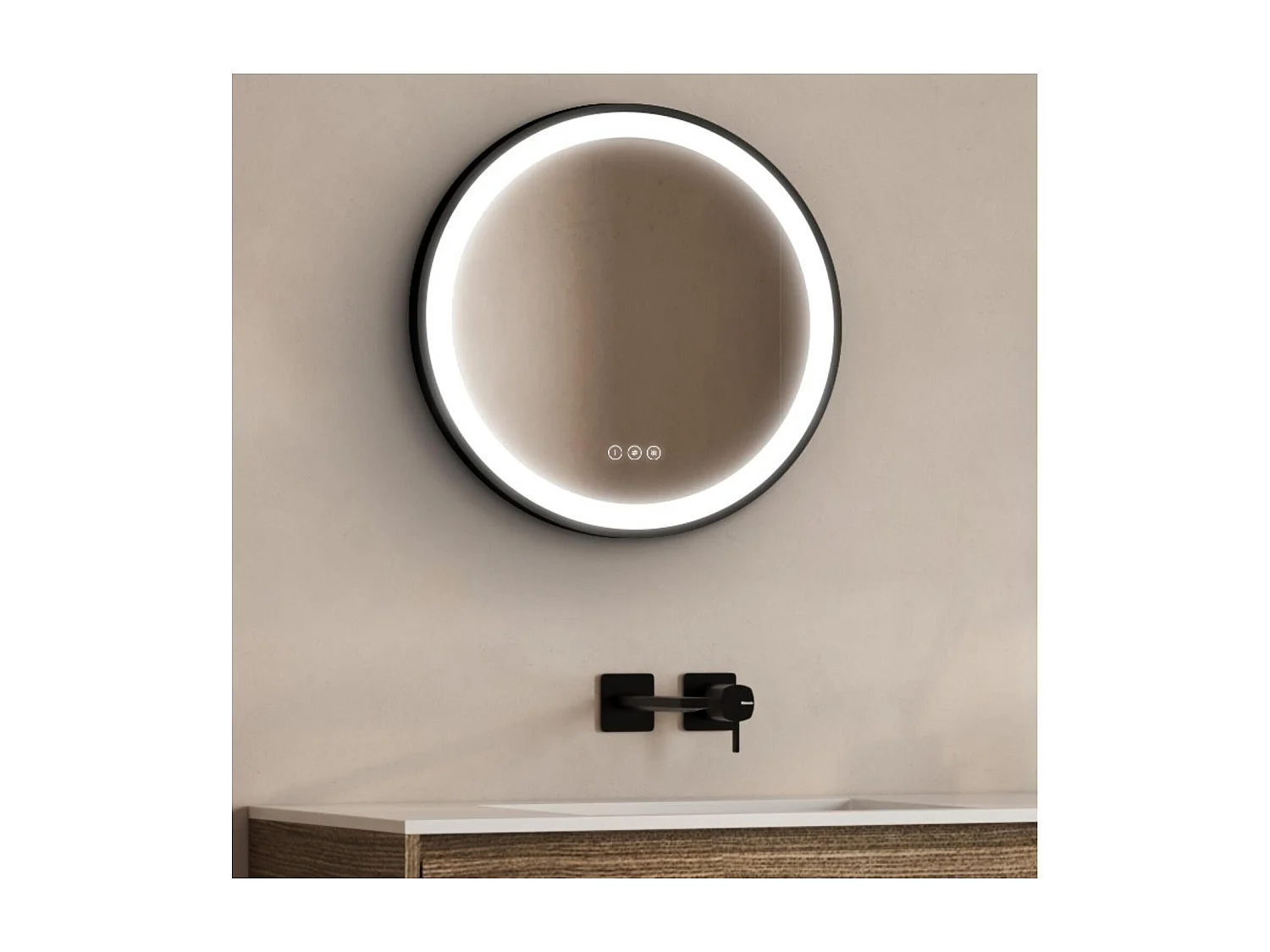 Ronde LED-spiegel D60/120cm met zwart aluminium frame AUREYA