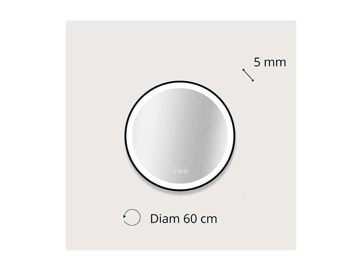 Ronde LED-spiegel D60/120cm met zwart aluminium frame AUREYA