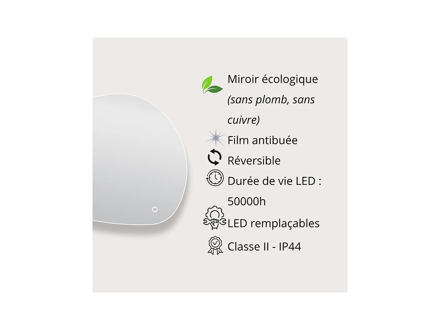 LED Kieselsteinspiegel L80/120cm Antibeschlag LUZIA