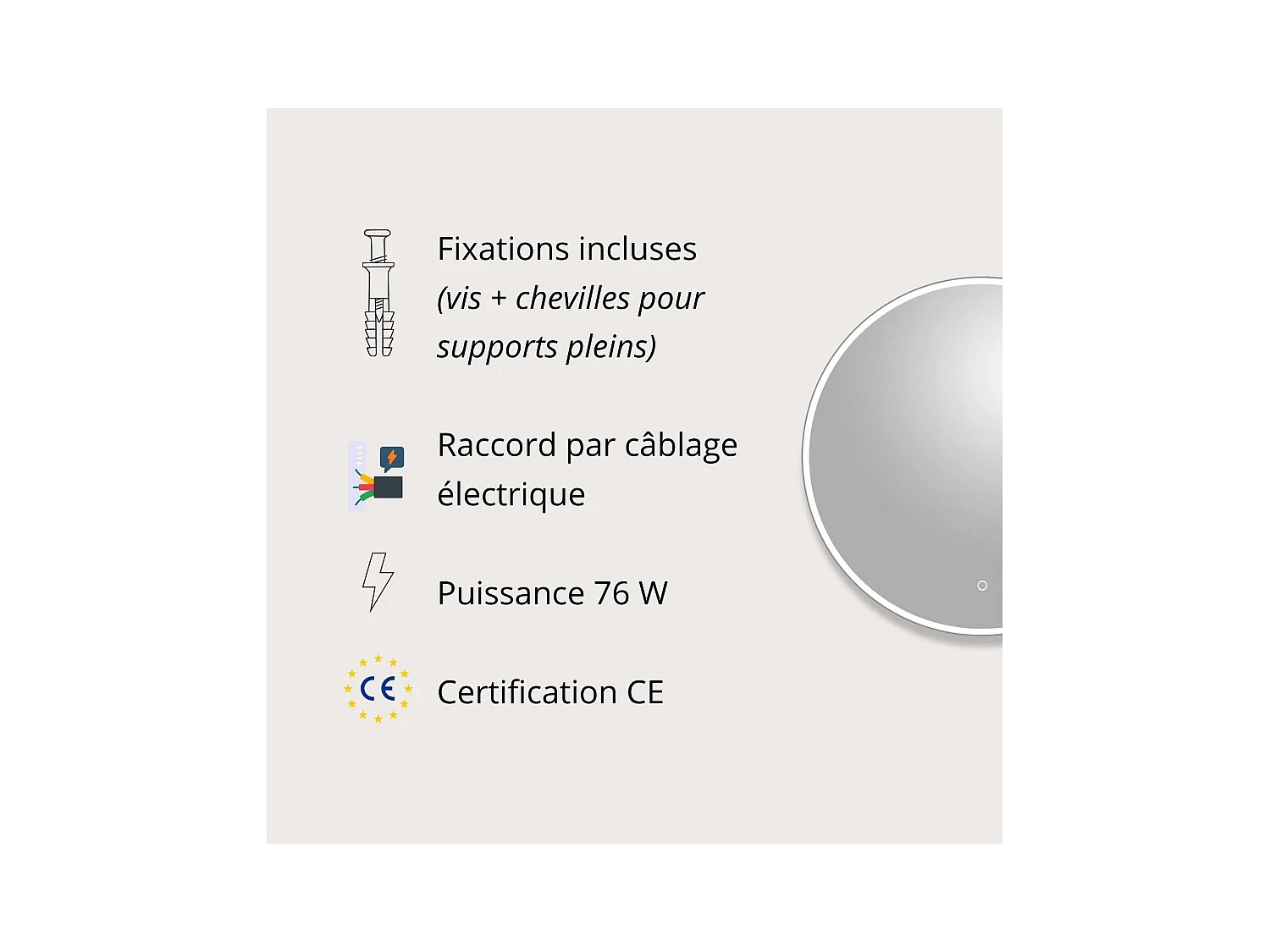 Miroir LED rond D60/120cm avec cadre rétro-éclairé