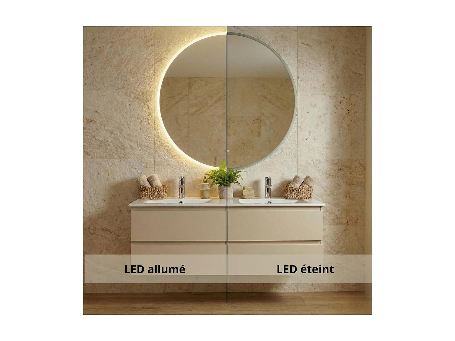 Espejo LED redondo D60/120cm de vidrio plateado CANDRA