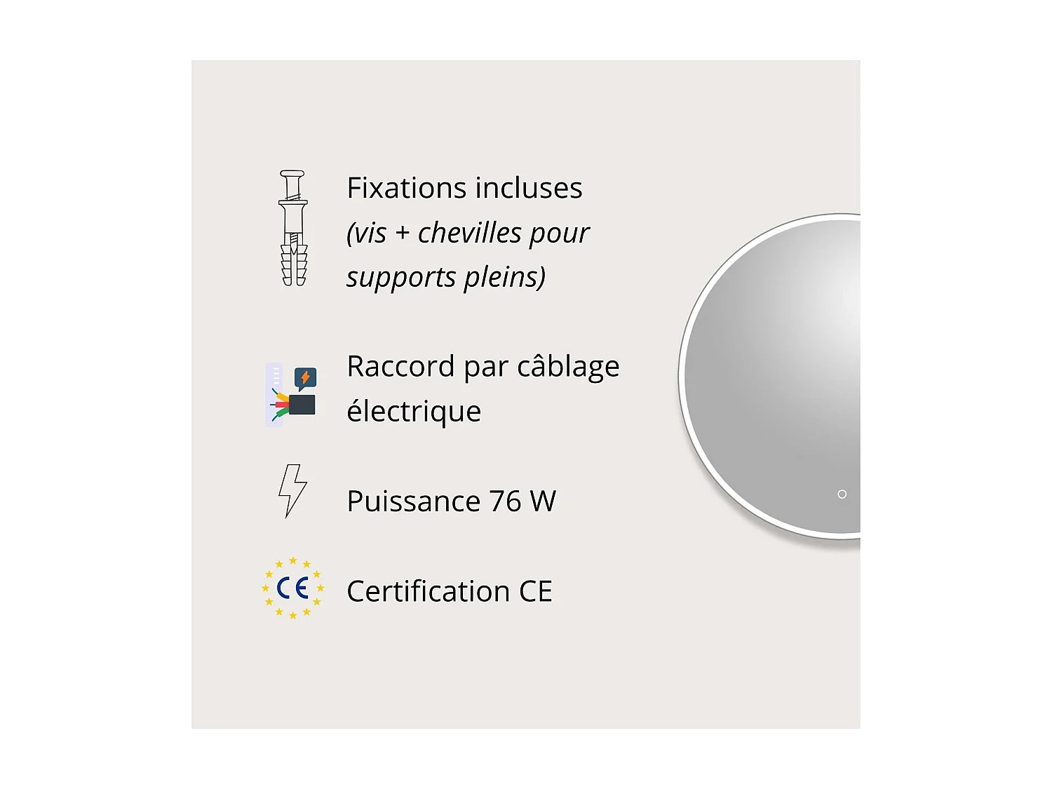 Espejo LED redondo D60/120cm de vidrio plateado CANDRA