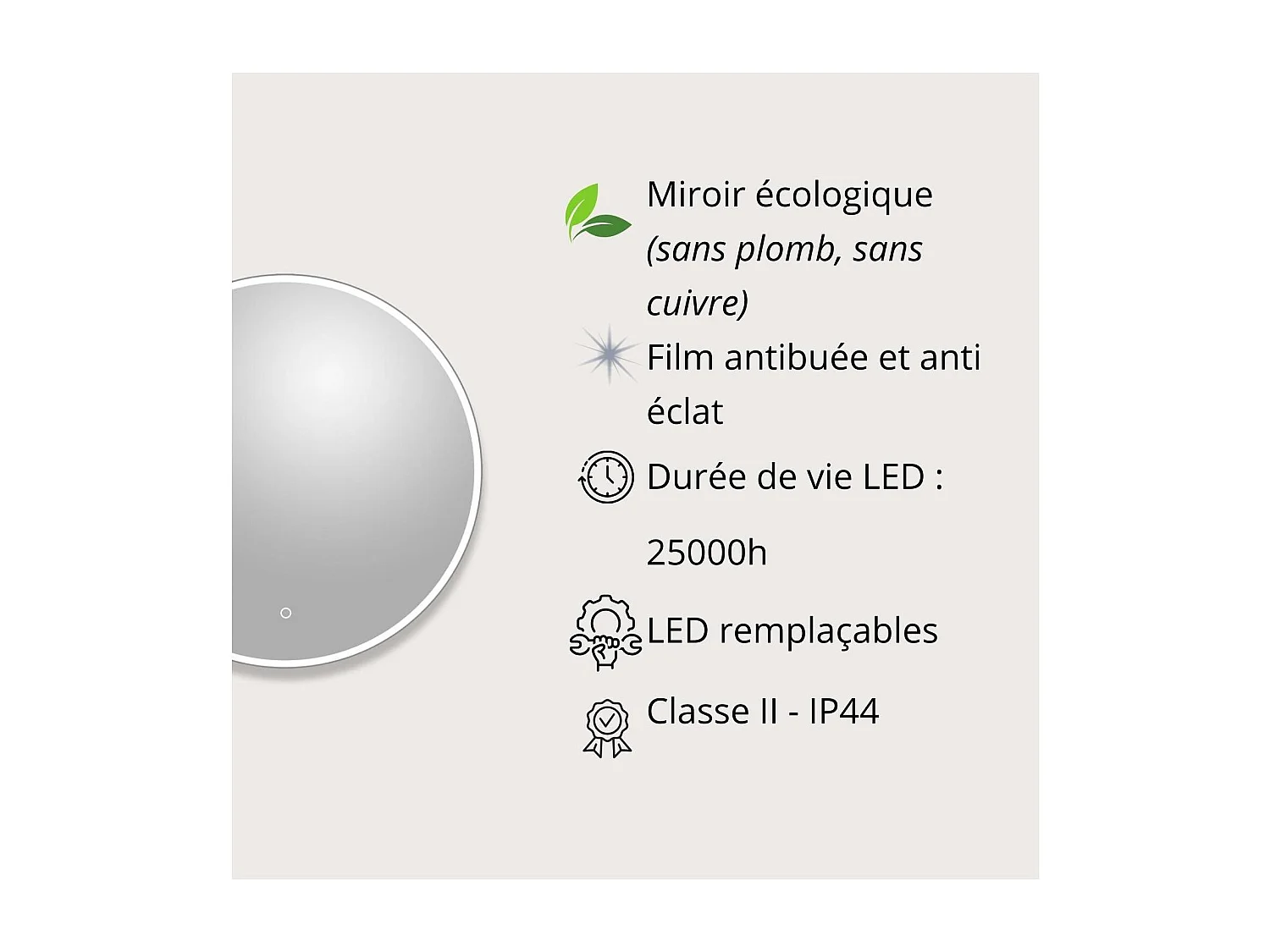 Espejo LED redondo D60/120cm de vidrio plateado CANDRA