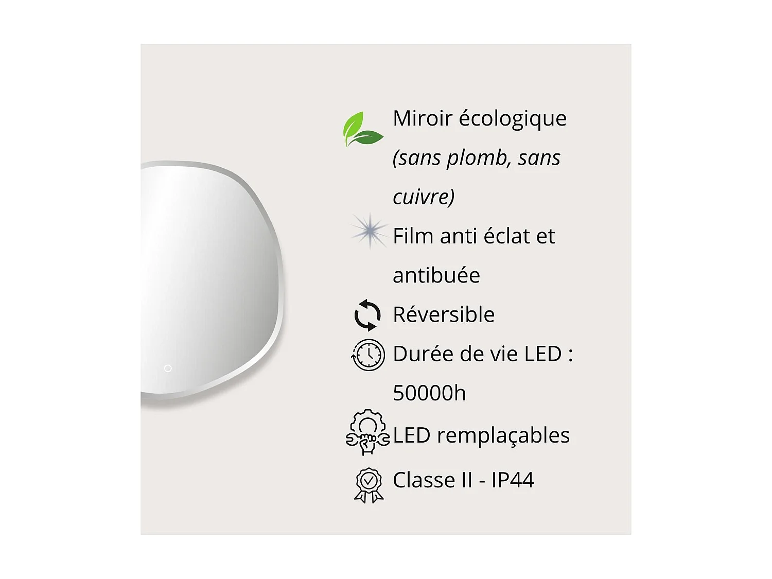 Espelho LED orgânico D60/80cm em vidro prateado FLUEA