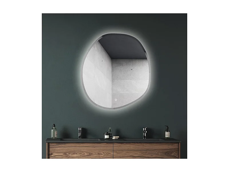 FLUEA Organischer LED-Spiegel D60/80cm mit abgeschrägten Kanten