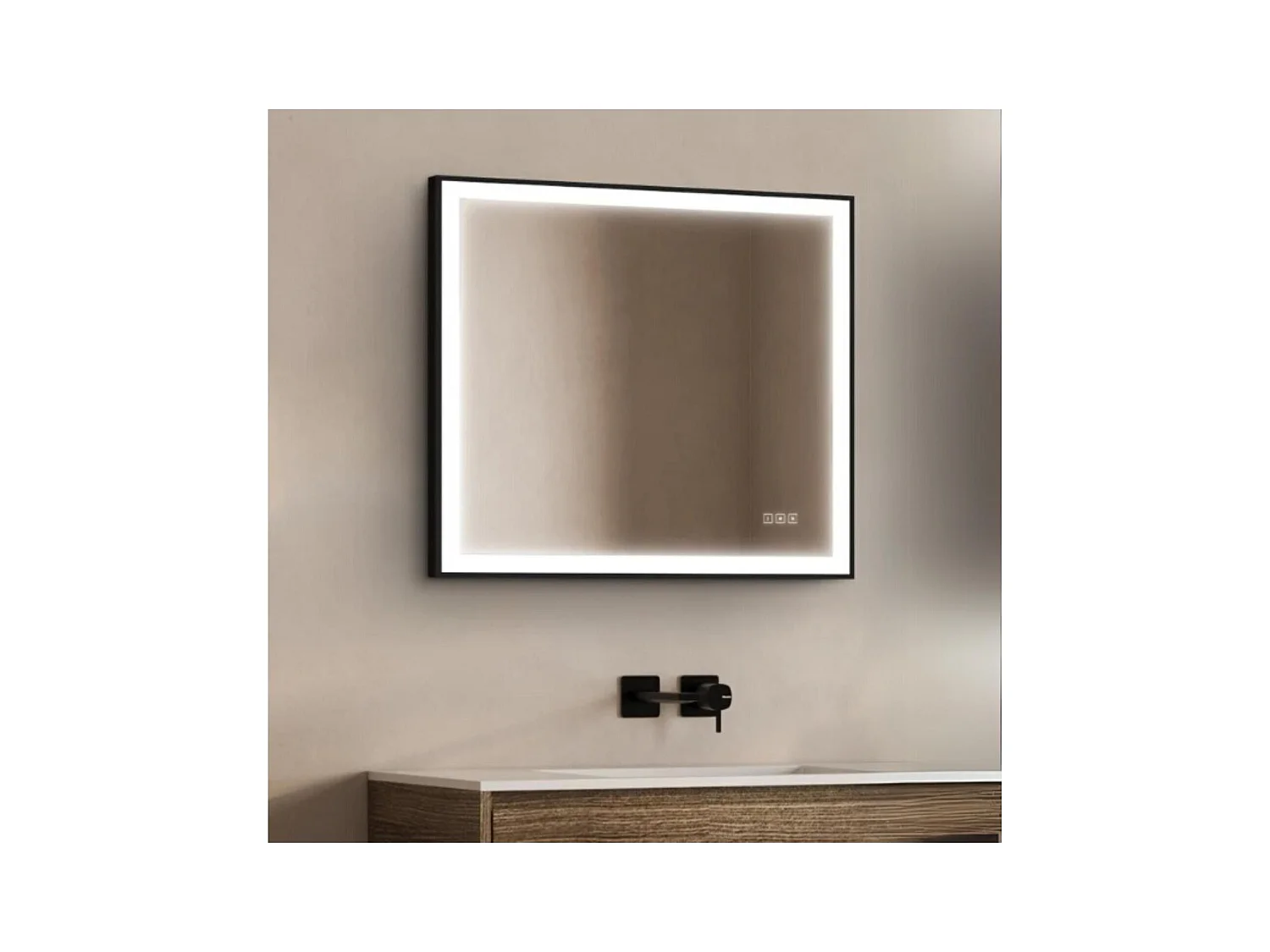 Rechteckiger LED-Spiegel L60/80/120cm mit schwarzem Aluminiumrahmen VELUNA