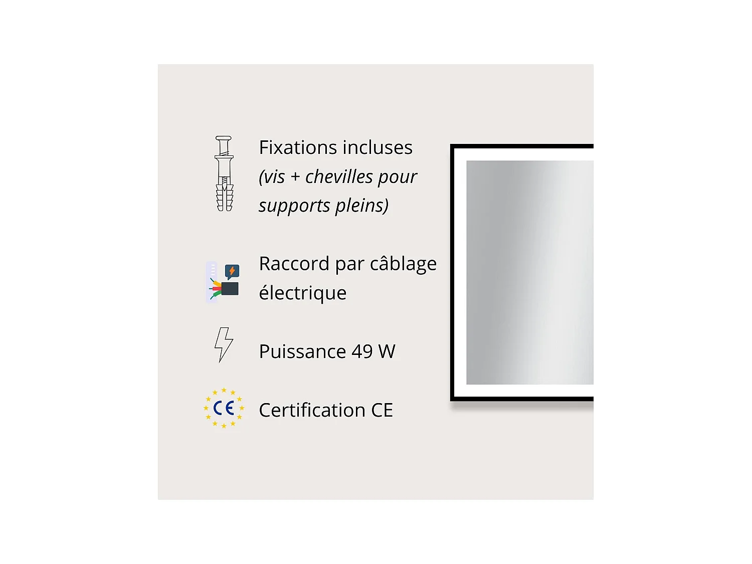 Rechteckiger LED-Spiegel L60/80/120cm mit schwarzem Aluminiumrahmen VELUNA